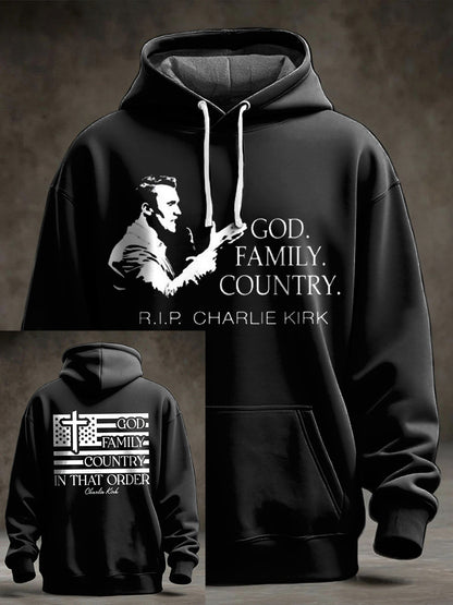 Men's God Family Country Charlie Kirk Printed Hoodie