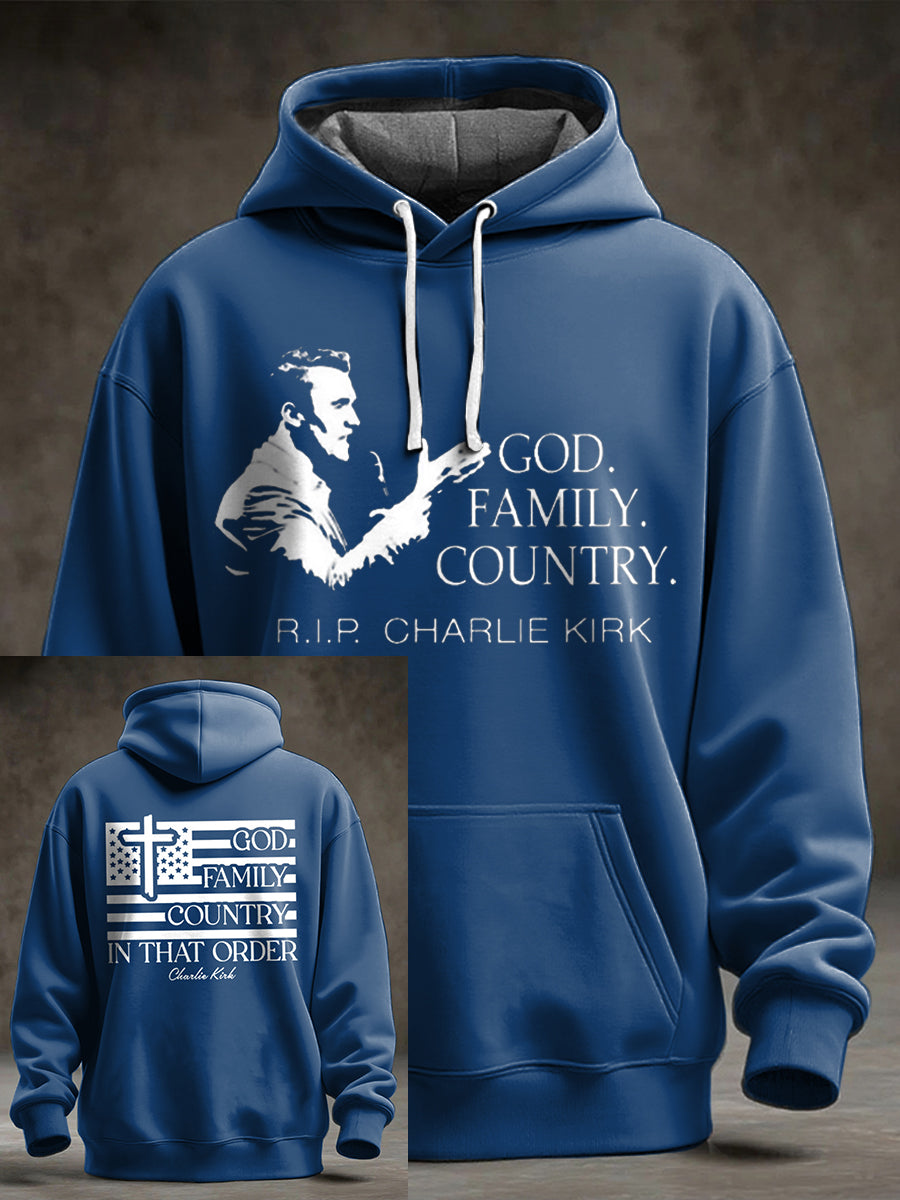 Men's God Family Country Charlie Kirk Printed Hoodie