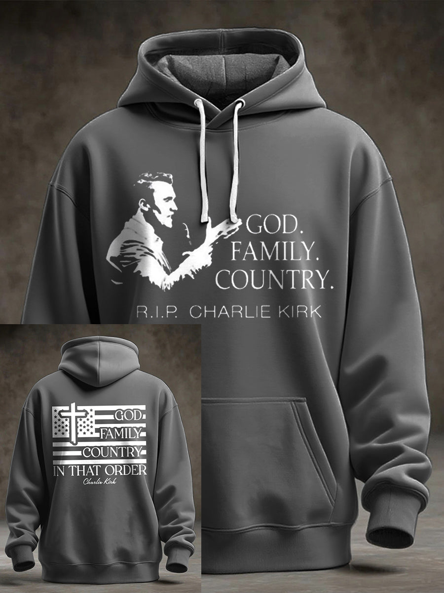 Men's God Family Country Charlie Kirk Printed Hoodie