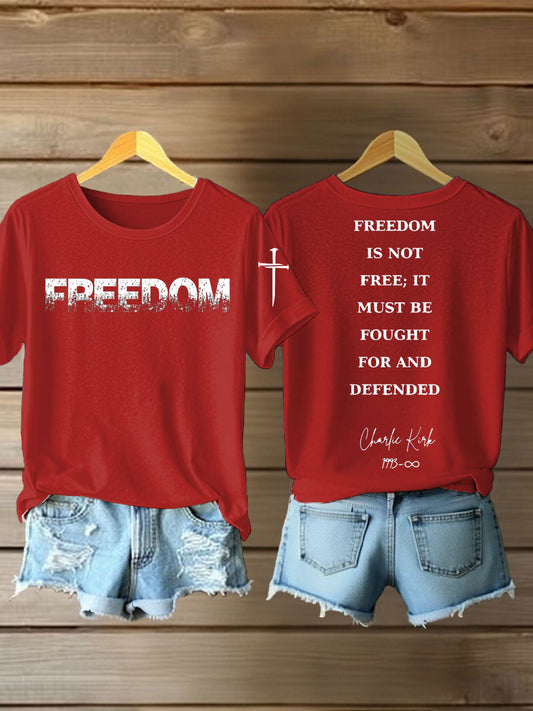 Women's Charlie Kirk Freedom Printed Iron On Short Sleeve T-Shirt