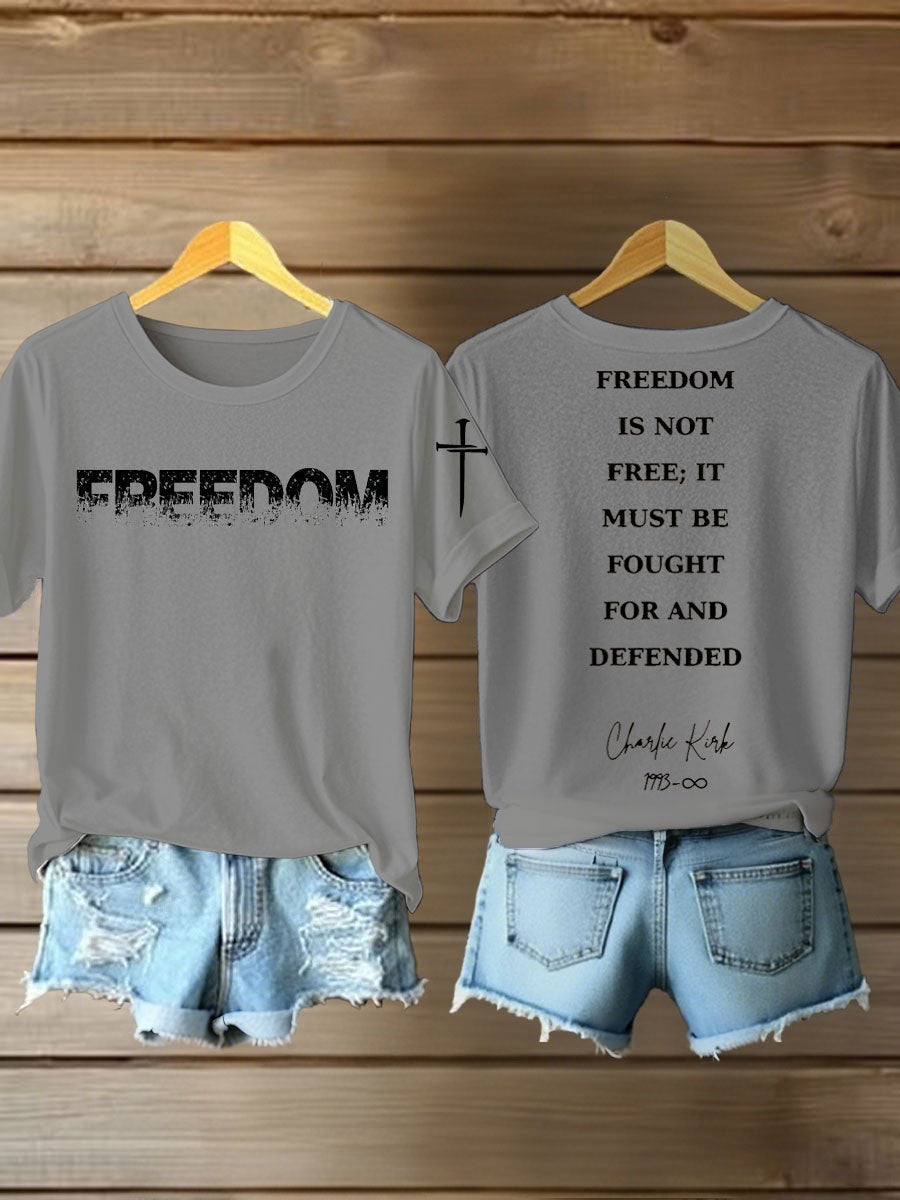 Women's Charlie Kirk Freedom Printed Iron On Short Sleeve T-Shirt