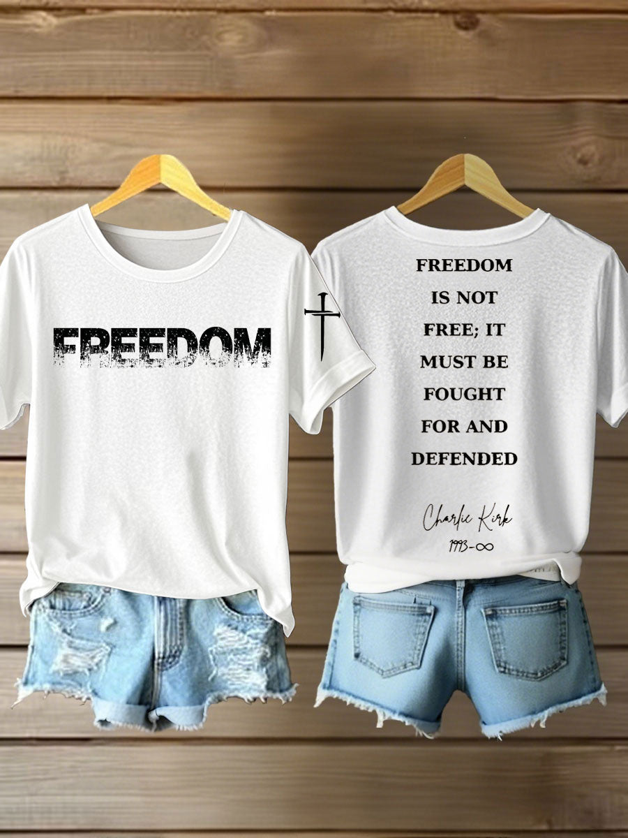 Women's Charlie Kirk Freedom Printed Iron On Short Sleeve T-Shirt
