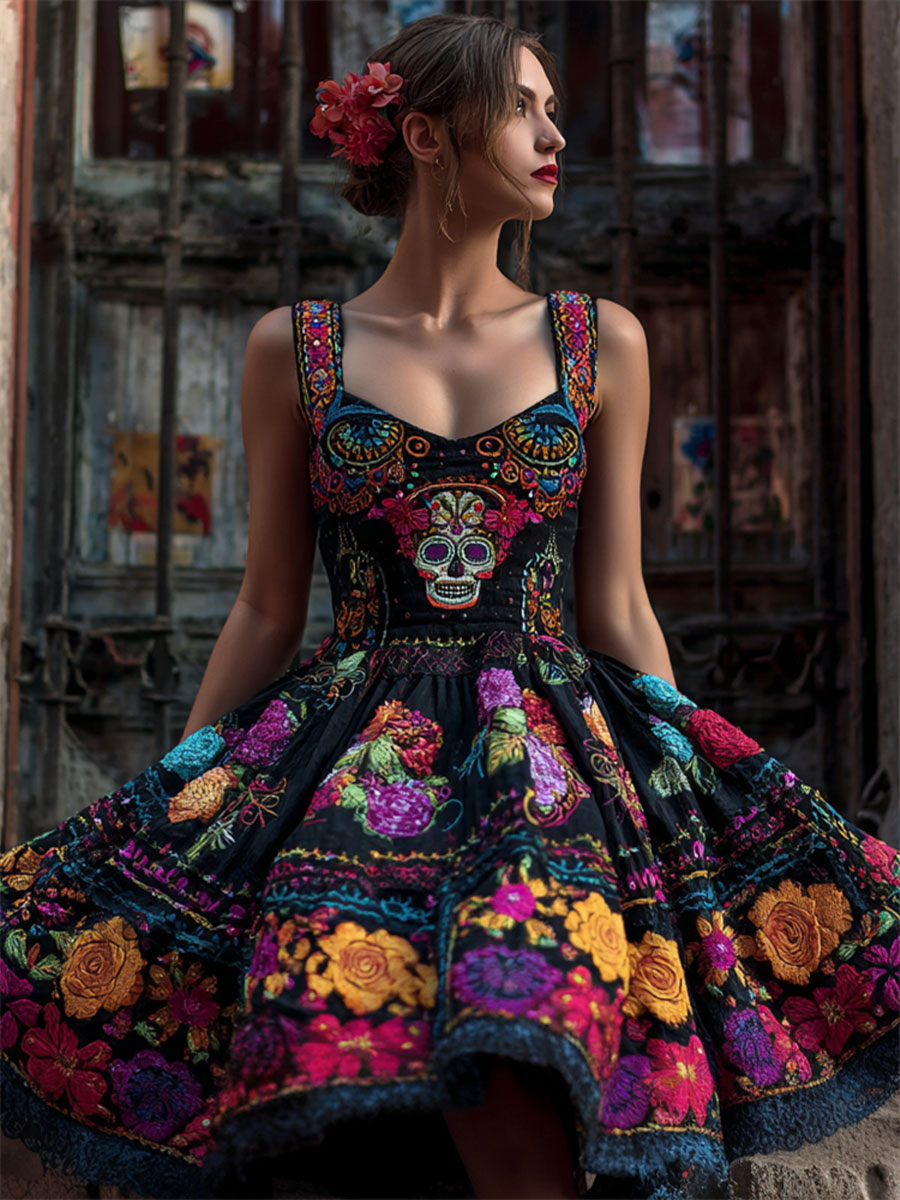 Women's Day of the Dead Floral Print Dress