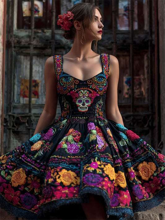 Women's Day of the Dead Floral Print Dress