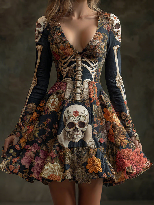 Women's Day of the Dead Skull Floral Print Dress