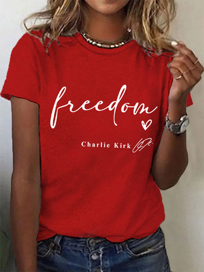 Women's Freedom Charlie Kirk USA Flag Print Tee