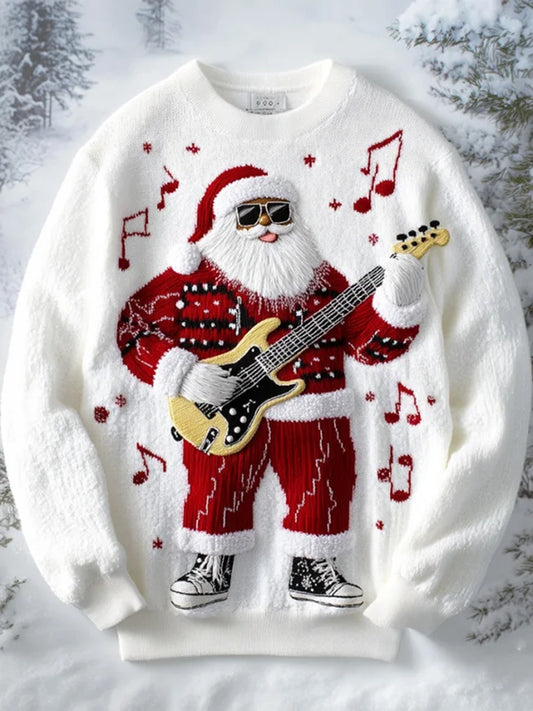 Men's Funny Christmas Santa Claus Playing The Guitar Art Print  Sweatshirt