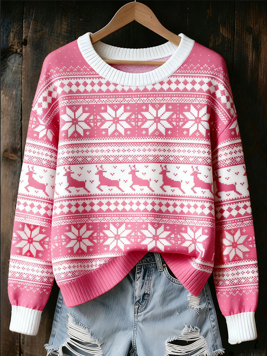 Women's Christmas Vintage Animal Floral Art Casual Sweater