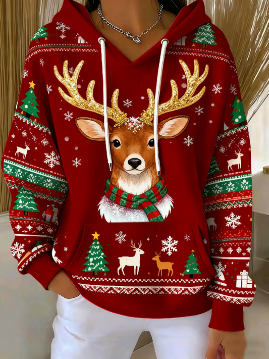 Women's  Christmas Elk  print Hoodie
