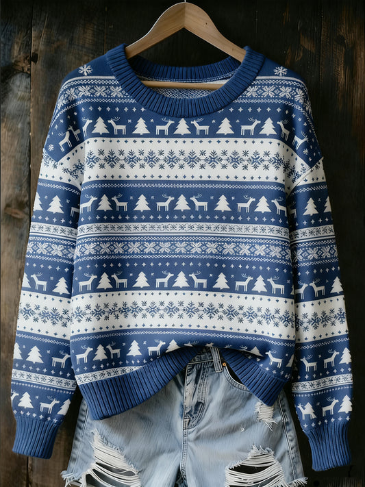 Women's Christmas Vintage Animal Floral Art Casual Sweater