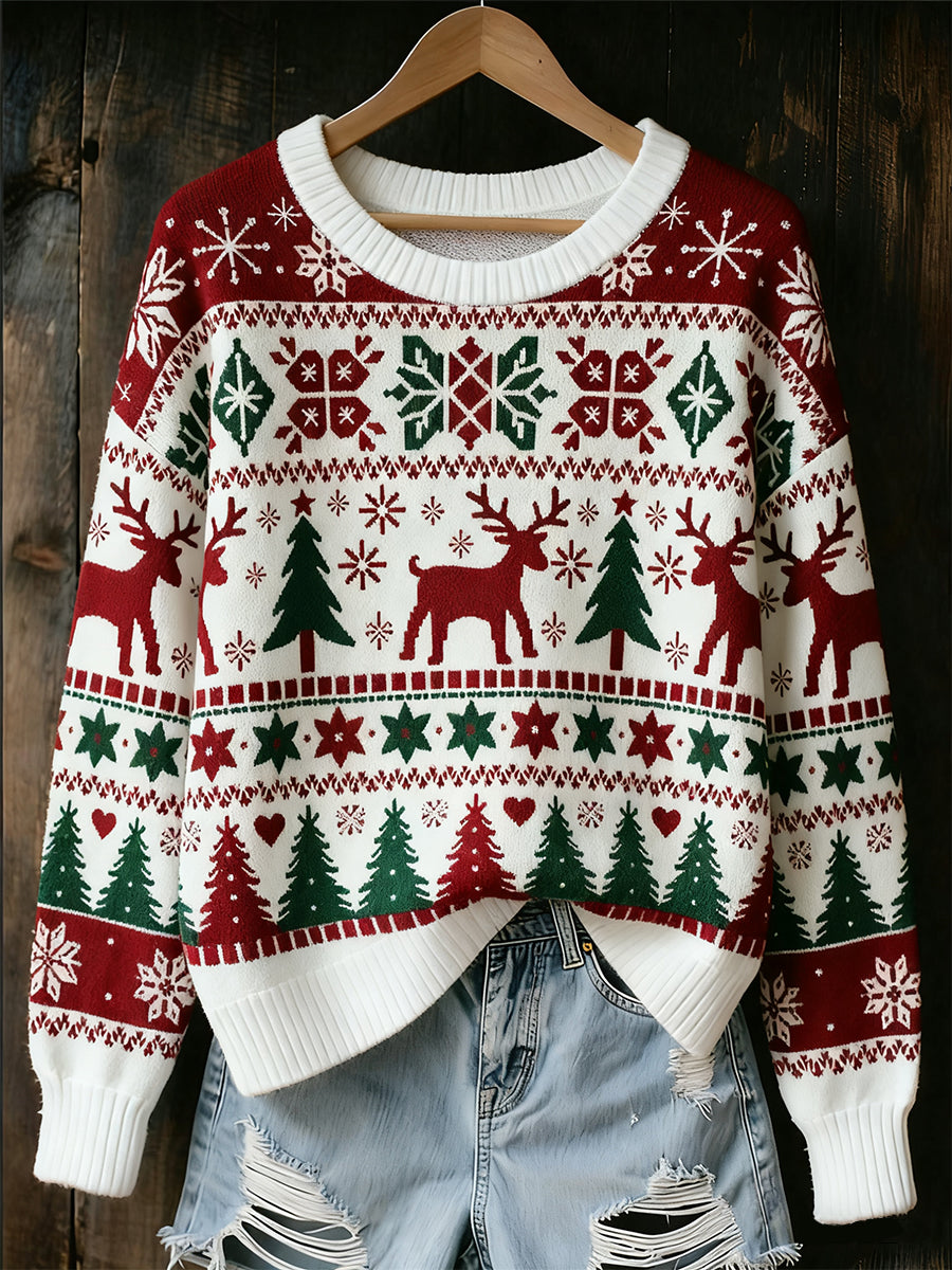 Women's Christmas Vintage Animal Floral Art Casual Sweater
