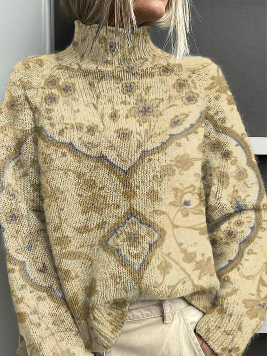 Women's Floral Print Traditional Turtleneck Jumper