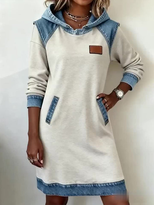 Women's Patchwork Design Casual Hooded Dress