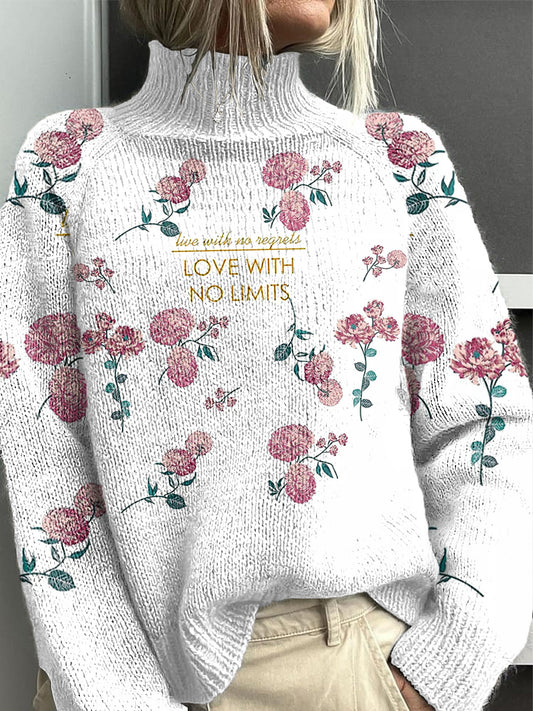 Women's White Floral Minimalist Turtleneck Jumper