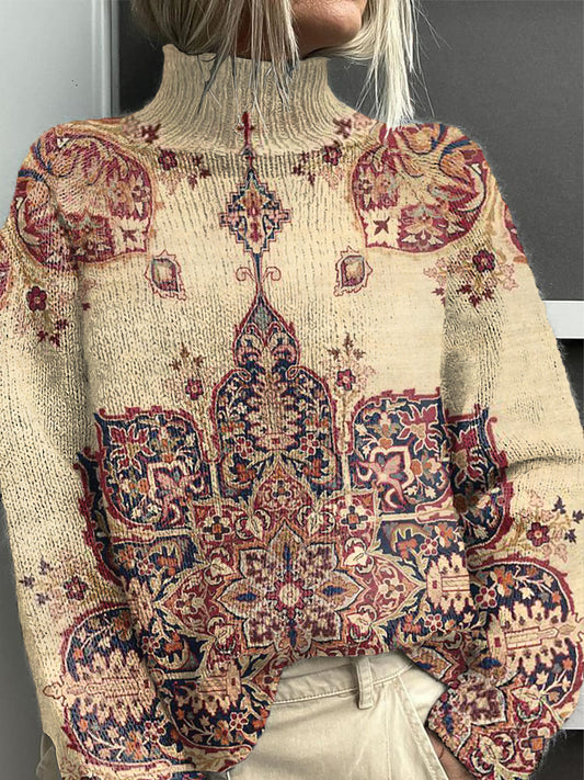 Women's Ethnic Floral Half-Turtleneck Knit