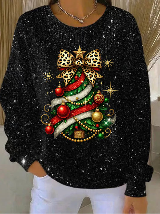 Women's Retro Christmas Art Print Casual Sweatshirt