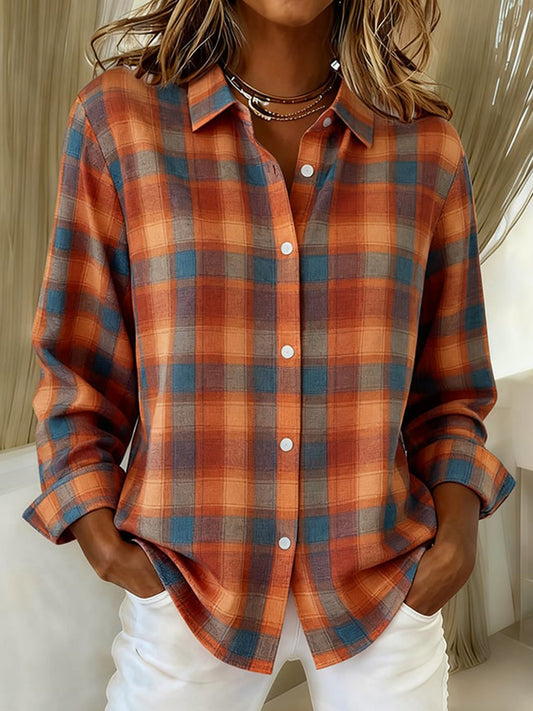Women's Fall Inspired Plaid Print Vintage Shirt