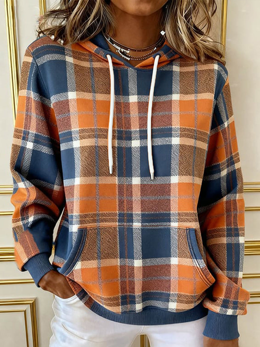 Women's Fall Plaid Pattern Cozy Hoodie