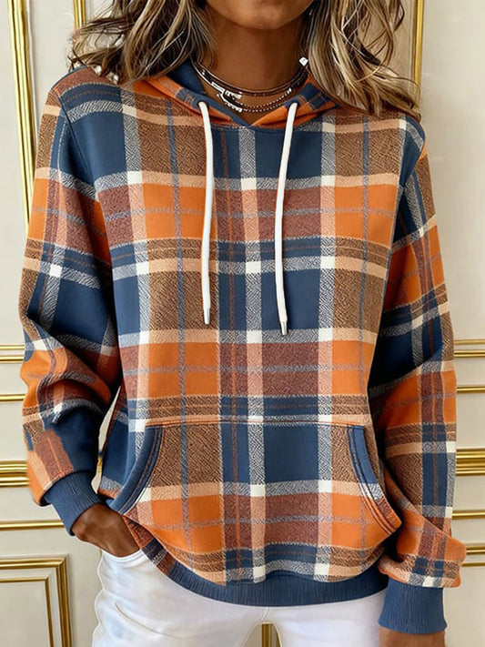 Women's Fall Plaid Pattern Cozy Hoodie