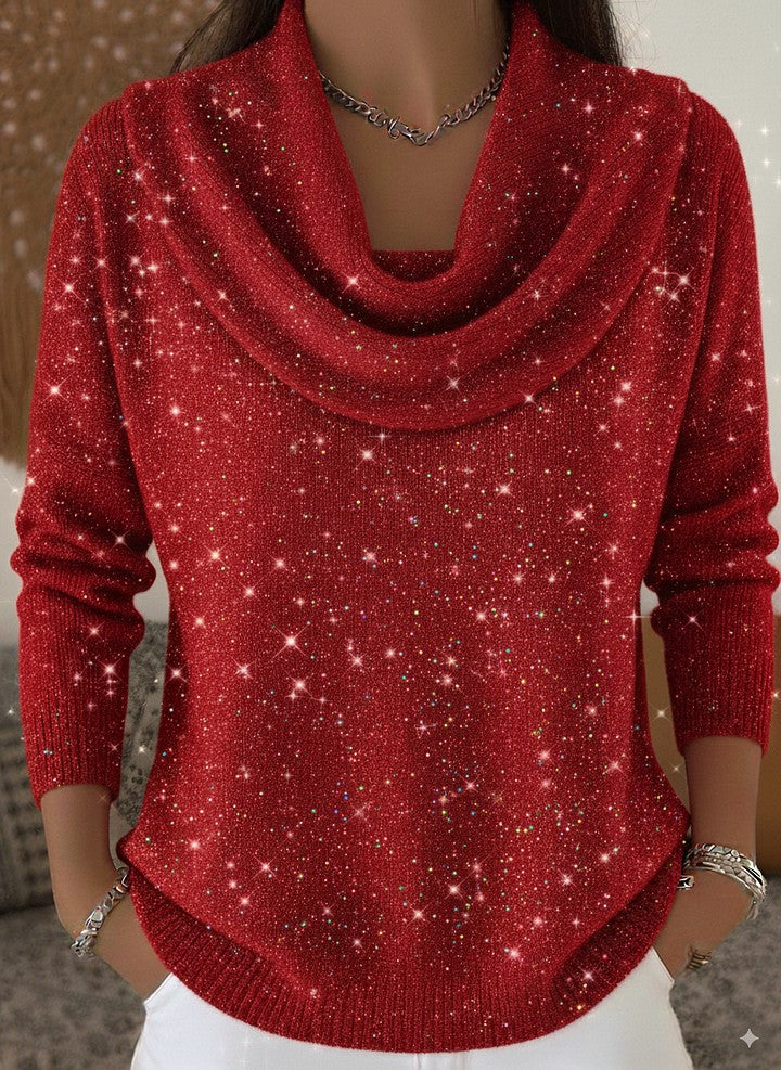 Women's Christmas Shiny Printed Turtleneck Sweater