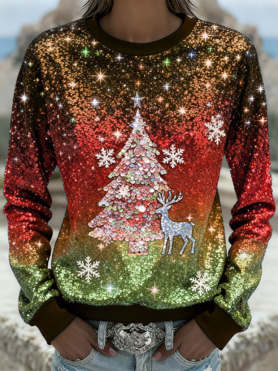 Women's Gradient Christmas Tree Sweatshirt