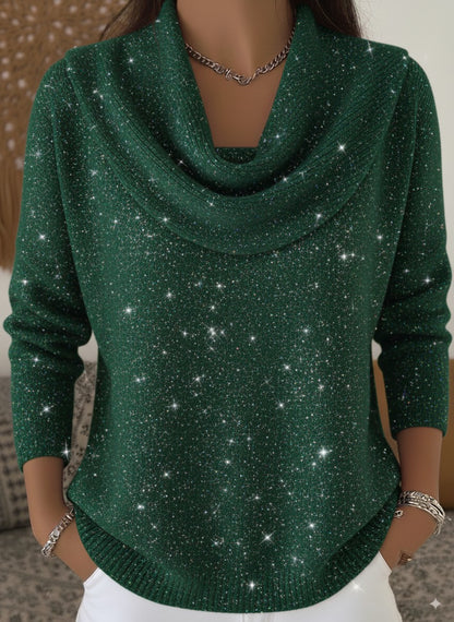 Women's Christmas Shiny Printed Turtleneck Sweater