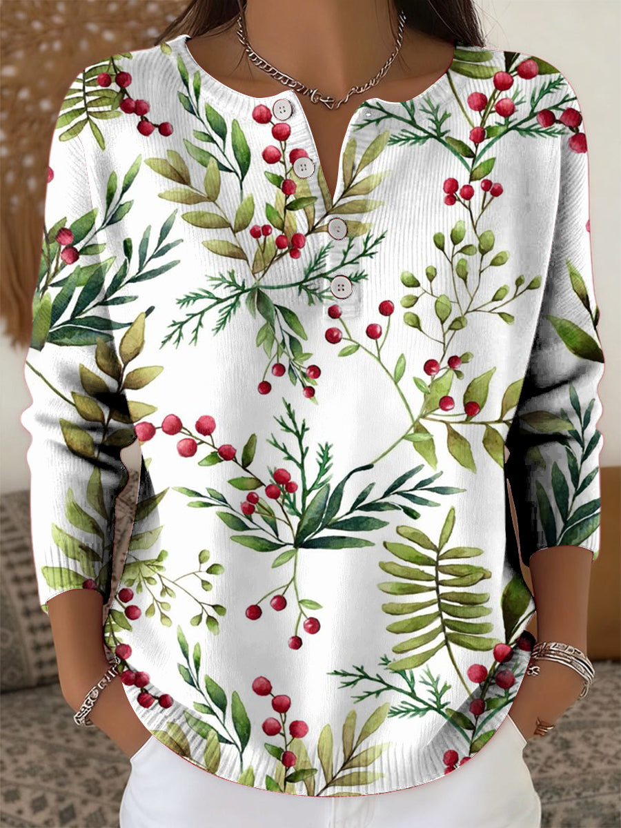 Women's Christmas Tree Art Print Buttoned Cardigan Sweater