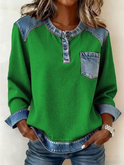 Women's Fashion Patchwork Design Cozy Top