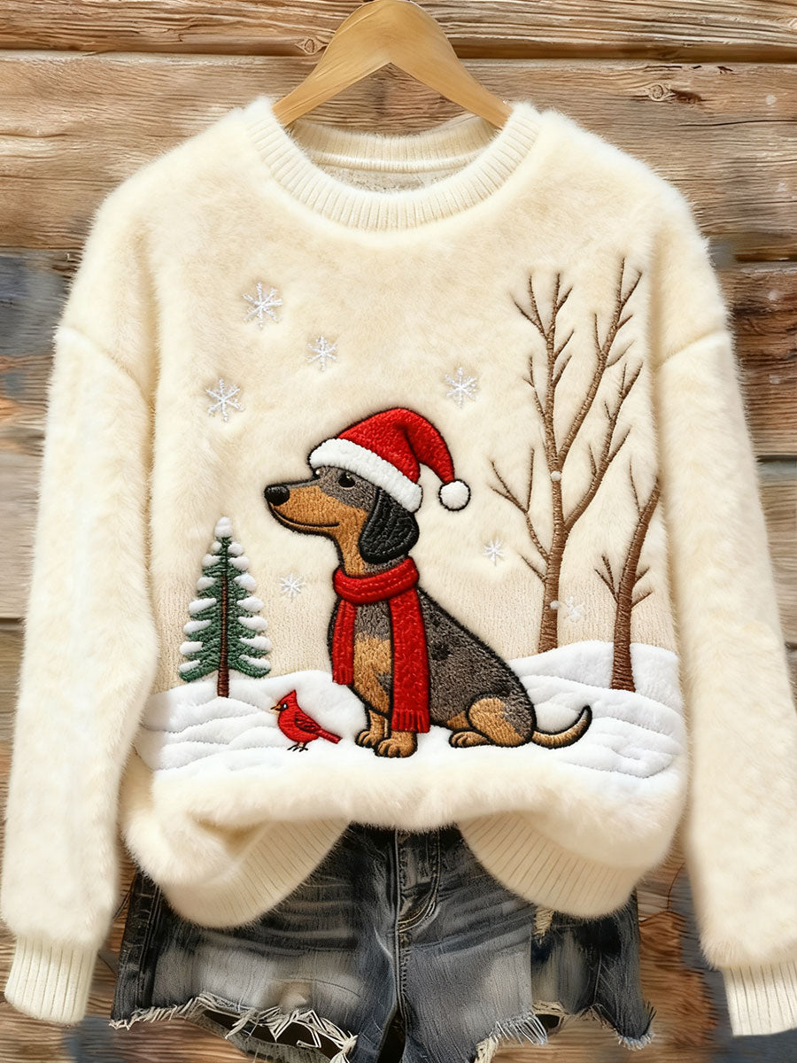 Women's Christmas Dachshund Dog Art Cozy Flannel Sweater