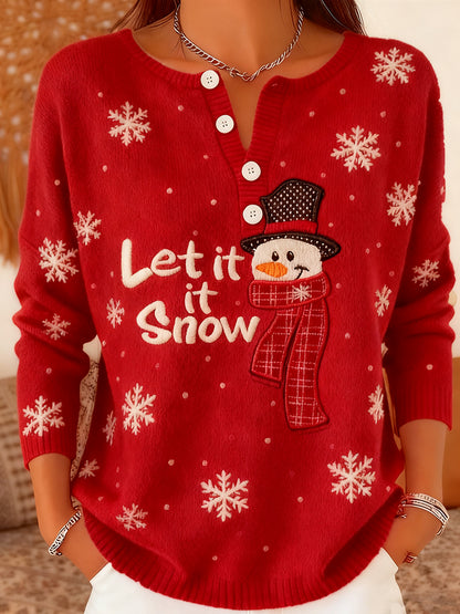 Women's Christmas Snowman Print Button Top