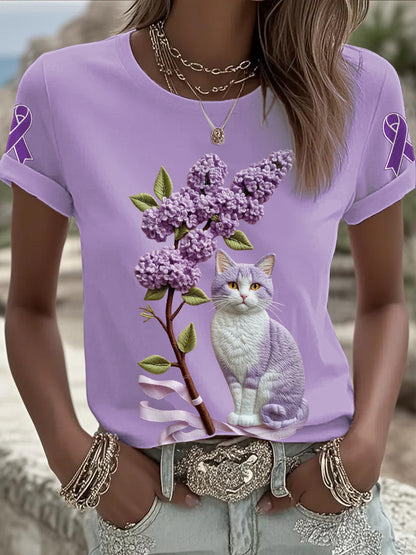 Women's Alzheimer's Awareness Purple Animals Print T-shirt
