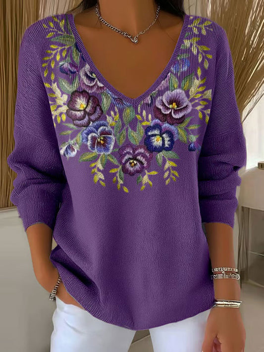 Women's Purple Floral Print Casual Top