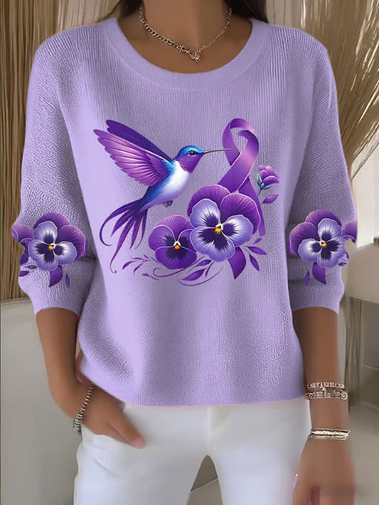 Women's Purple Floral Print Casual Top