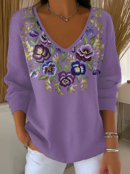 Women's Purple Floral Print Casual Top