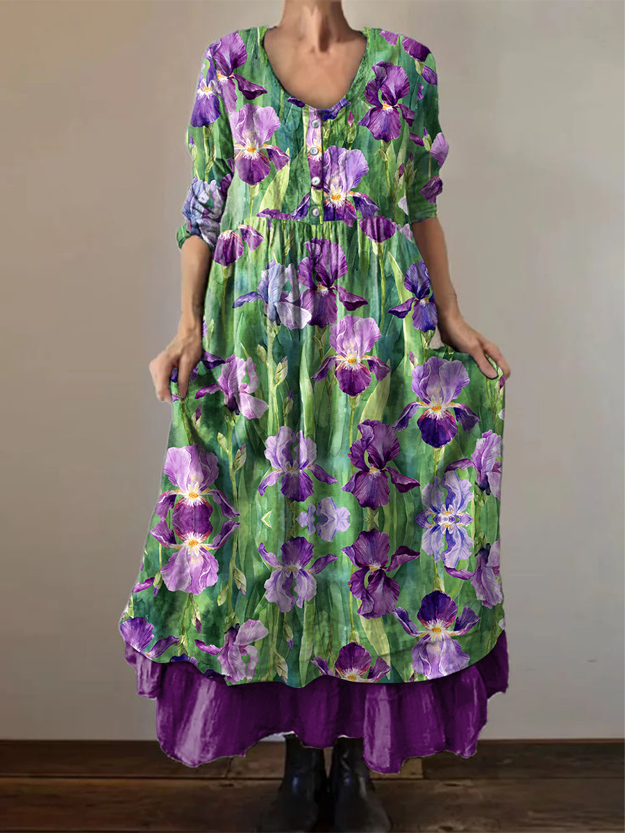 Women's Alzheimer's Awareness Purple Floral Pansy Printed Double-layered Long Skirt