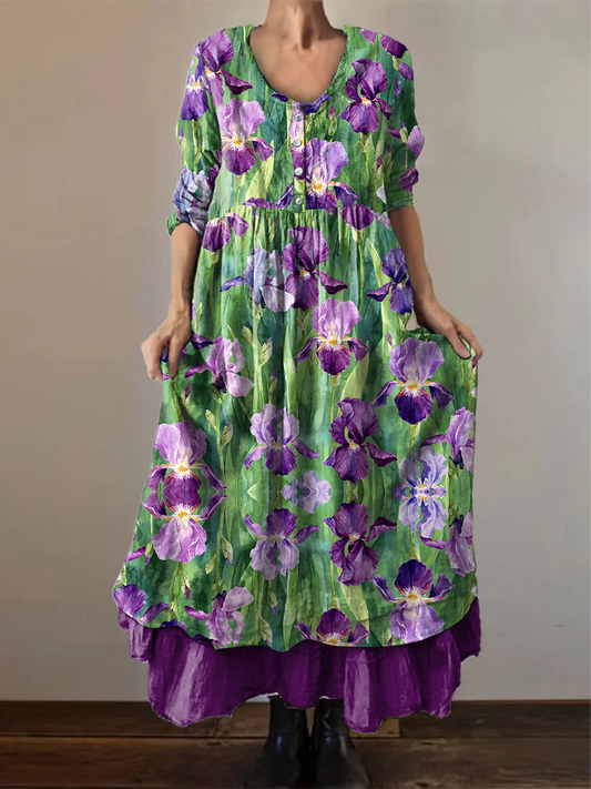 Women's Alzheimer's Awareness Purple Floral Pansy Printed Double-layered Long Skirt