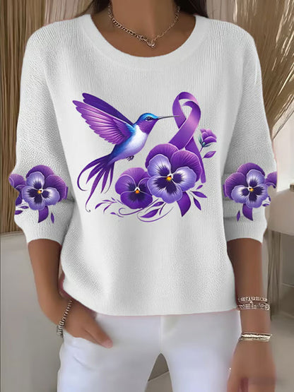 Women's Purple Floral Print Casual Top