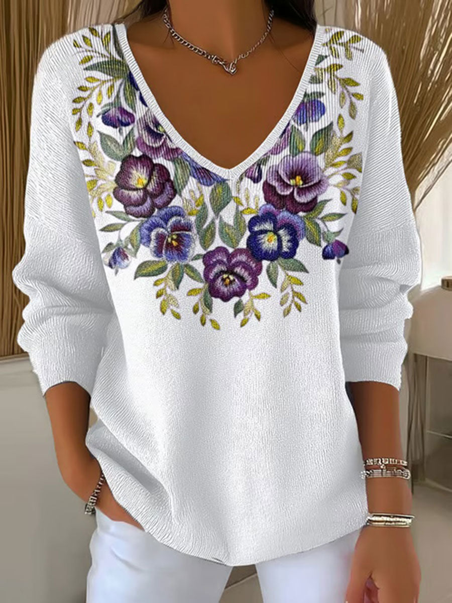 Women's Purple Floral Print Casual Top