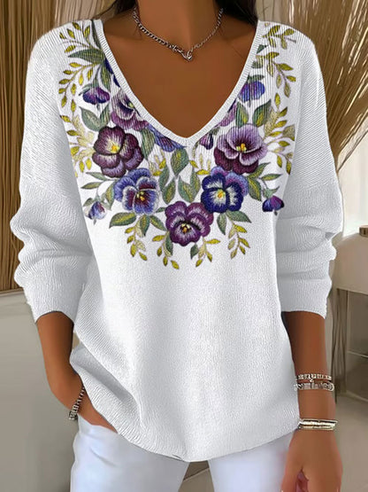Women's Purple Floral Print Casual Top