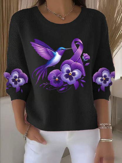 Women's Purple Floral Print Casual Top