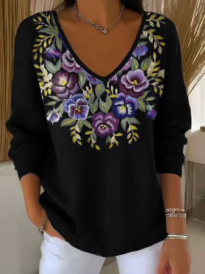 Women's Purple Floral Print Casual Top