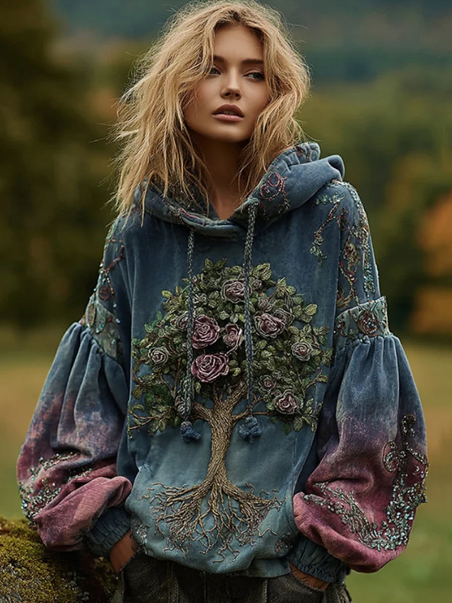 Women's Tree Of Life Gradient Art Comfort Warm Hoodie