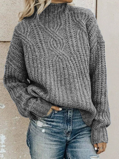 Women's Turtleneck Cable Knit Pullover Sweater