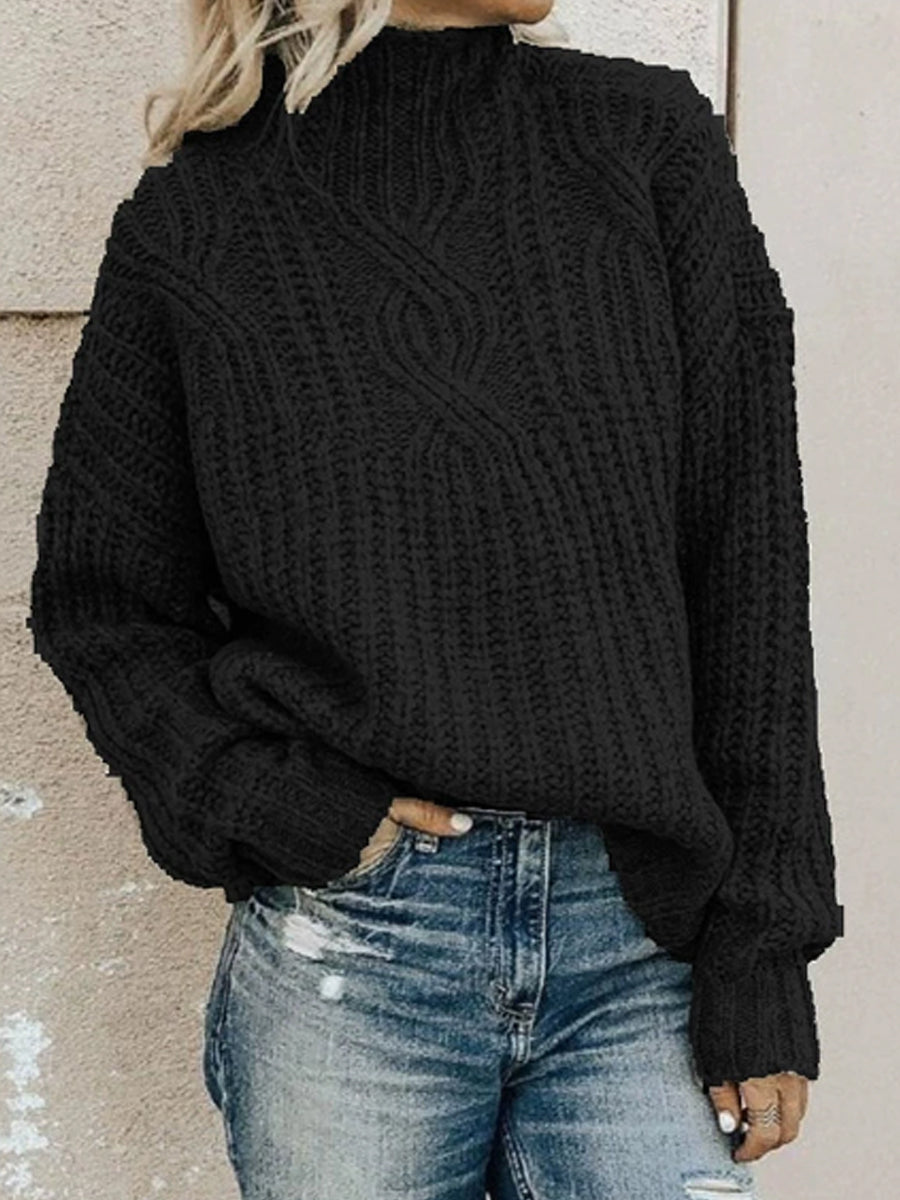 Women's Turtleneck Cable Knit Pullover Sweater