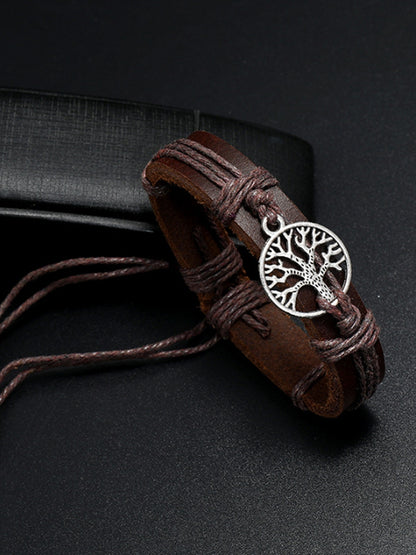 Tree Of Life Cowhide Vintage Drawstring Braided Bracelet