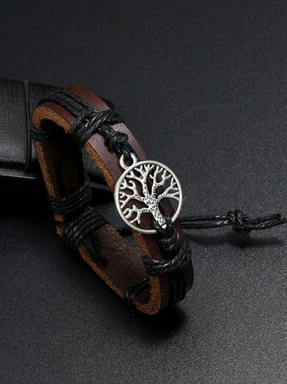 Tree Of Life Cowhide Vintage Drawstring Braided Bracelet