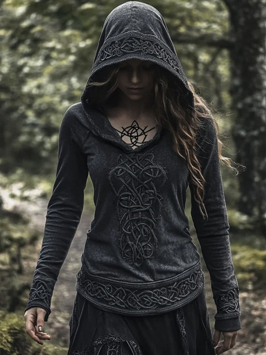 Women's Viking Jacquard Celtic Knot Art Hooded