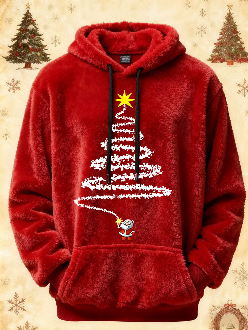 Men's Christmas Tree Plush Casual Hoodie