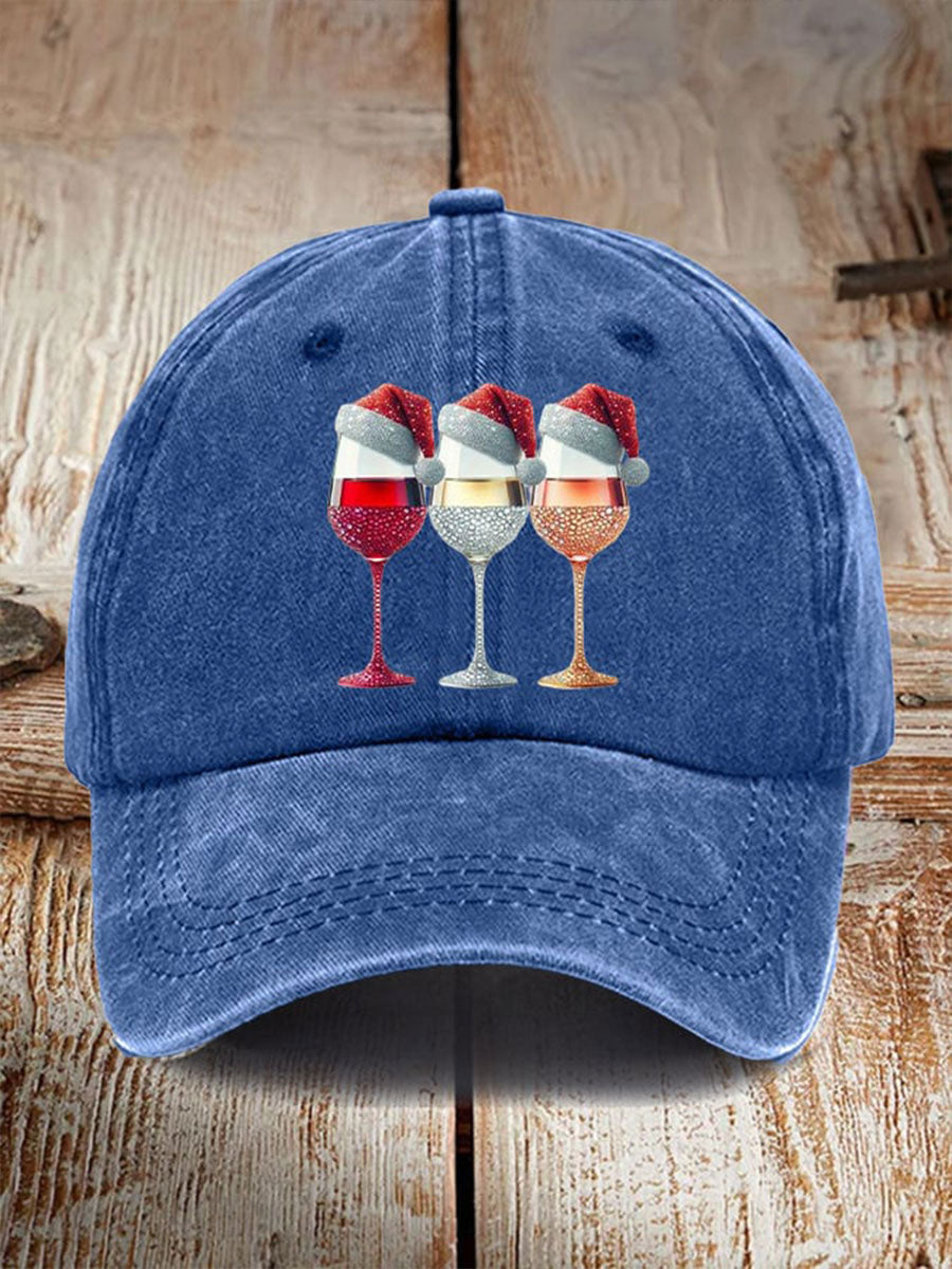 Unisex Christmas Red Wine Glass Print Hat
