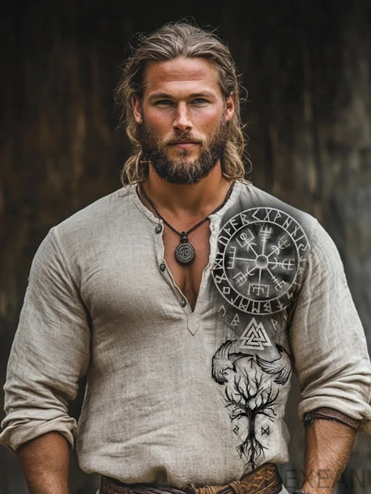 Men's Viking cotton and linen long sleeve T-shirt